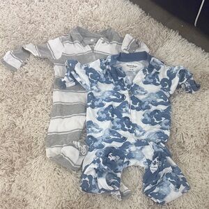 Two Burt's Bees organic cotton footed sleep & play 0-3M